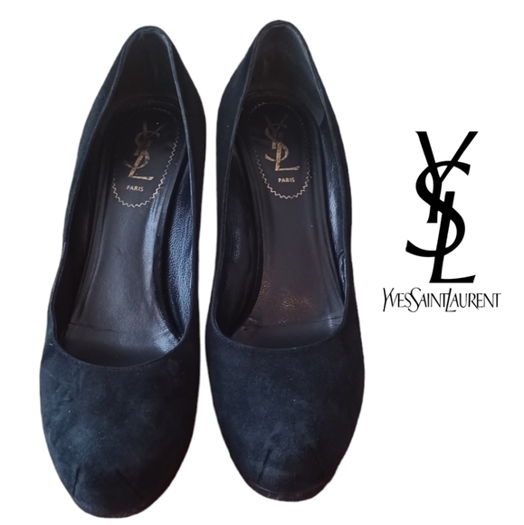 YSL Yves Saint Laurent Tribtoo Black Suede Leather Platform Pump - Picture 10 of 16